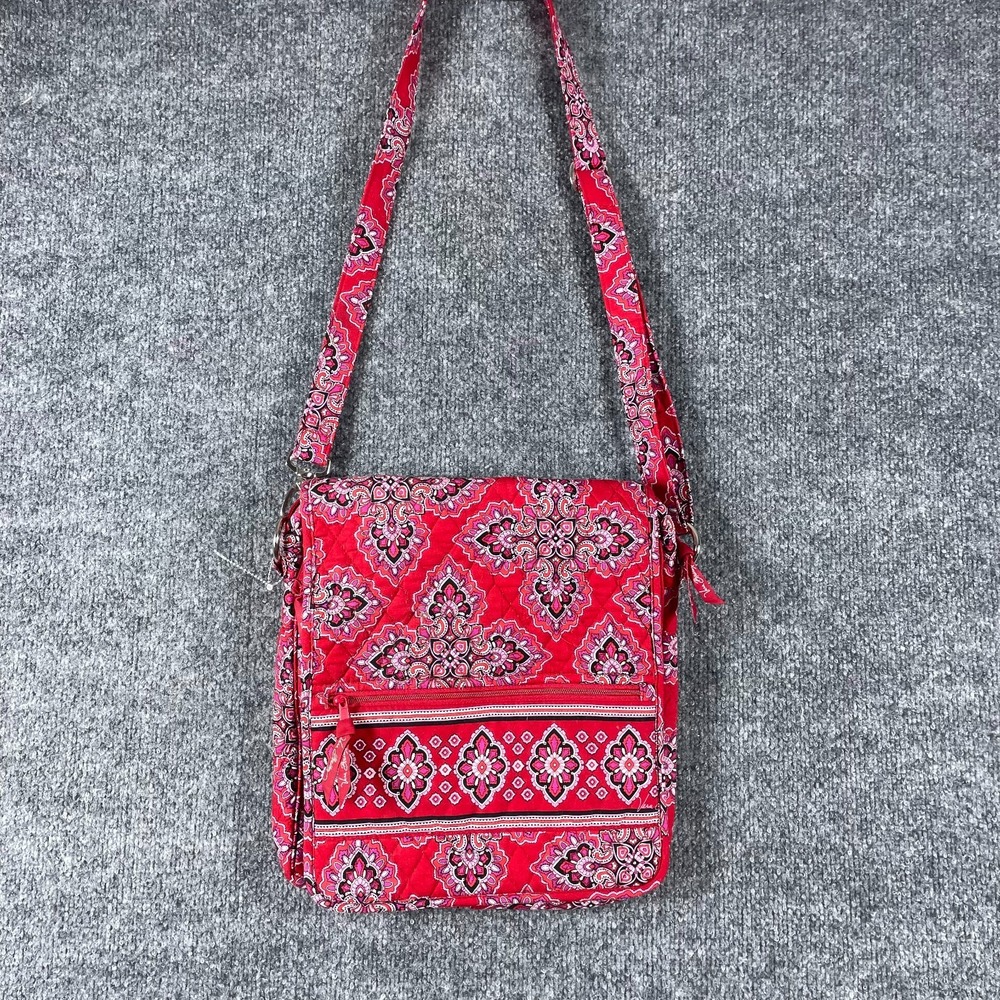 Vera Bradley Purse Womend Red Raspberry Fizz Messenger Mail Bag Large Quilted
